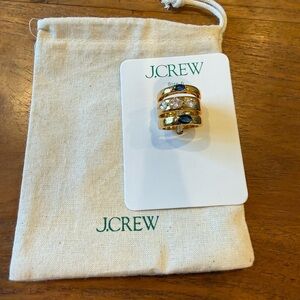 J. Crew Gold Tone Ring Trio with Blue and Clear Stones
